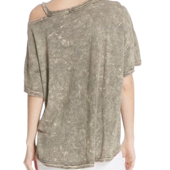 Free People We The Free Army Green Distressed Alex Split Shoulder Tee, Size Med. - Picture 3 of 14
